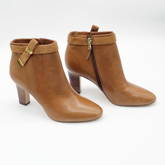 Lauren Ralph Lauren caramel colored leather Brin ankle boots with 3-4" heel - Picture 4 of 15